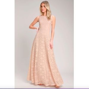 Lulus Luciana Blush Lace Scoop Back Maxi Dress